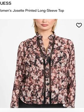 GUESS Floral-Print Long-Sleeve Blouse in Pink and Black